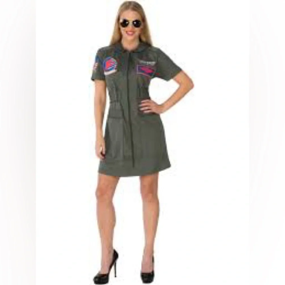 Olive Green Military-Inspired Dress Top Gun - Picture 11 of 13